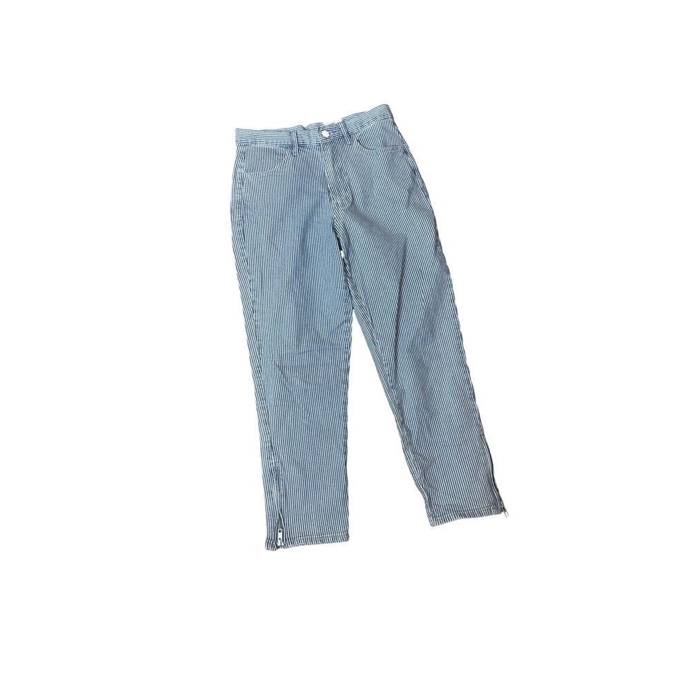 Lili Sidonio Pants Womens XS Blue White Pinstripe Cropped Ankle Zip Hem Casual
